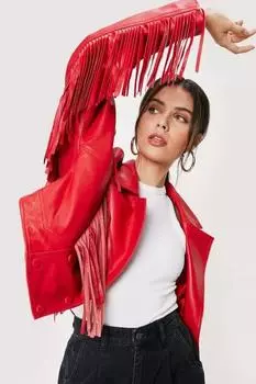 Новая красная мотоциклетная кожаная куртка из овчины для вечеринок, женская куртка ручной работы с бахромой из натуральной кожи XS красный