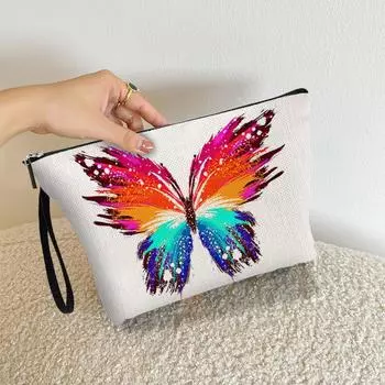 Новая красочная косметичка с бабочками, домашняя сумка для туалета на молнии, сумка для карандашей для канцелярских принадлежностей белый