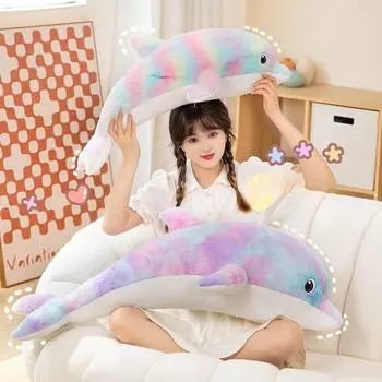 Новая красочная подушка в виде дельфина, плюшевая игрушка, кукольная кровать, спящая кукла, подушка в подарок 50cm 0.22kg