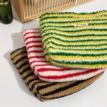 Новая красочная полосатая плюшевая косметичка-клатч, косметичка большой вместимости, косметичка, сумка для туалетных принадлежностей, для путешествий, хранения косметики на открытом воздухе