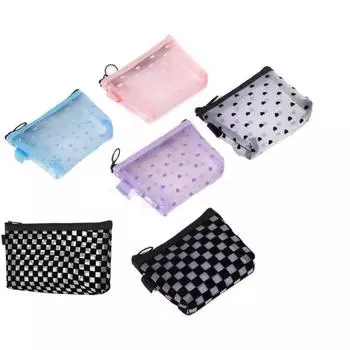 Новая красочная сетчатая сумка с принтом в виде сердца, портативная косметичка, косметичка, мини-милый кошелек для монет, чехол для карт