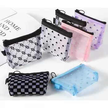 Новая красочная сетчатая сумка с принтом в виде сердца, портативная косметичка, косметичка, мини-милый кошелек для монет, чехол для карт