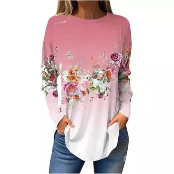 Новая креативная футболка с рисунком 3D-цифровой печати с длинным рукавом и круглым вырезом S