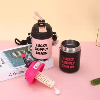 Новая креативная кофейная чашка с соломинкой для девочек, которую они будут носить с собой, большая емкость для двух напитков, вакуумная чашка 500ml
