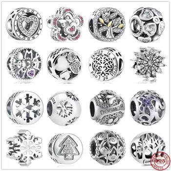 Новая круглая форма Древо жизни Снежинка Собака Мама Цветок Шарм Diy Изысканные Бусины Подходит Оригинальный Подвеска Подвески Серебро 925 Браслет Ювелирные Изделия