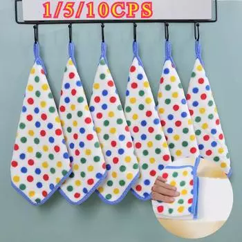 Новая круглая коралловая флисовая салфетка в горошек кухонная салфетка для мытья посуды утолщенная впитывающая квадратная салфетка для мытья посуды бытовое полотенце с веревкой для подвешивания полотенце для рук 1 PCS разноцветный