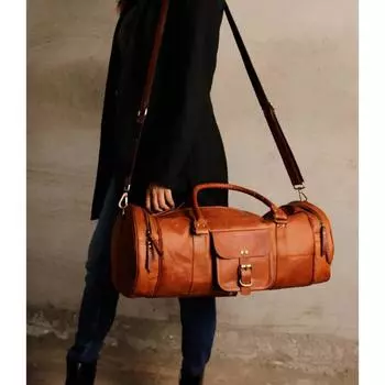 Новая круглая винтажная спортивная сумка из натуральной кожи для выходных и ночных путешествий 20 in коричневый
