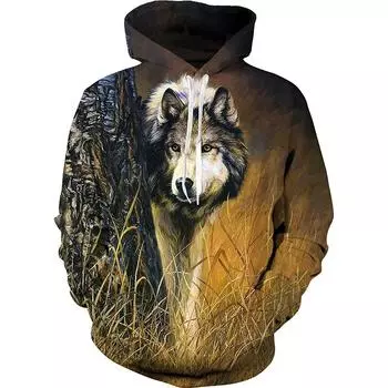 Новая крутая мужская толстовка с капюшоном с 3D-принтом в виде волка на весну и осень, гендерно-нейтральная мода, повседневная мужская толстовка-свитшот большого размера S