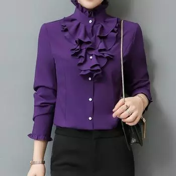 Новая кружевная рубашка с длинными рукавами и воротником-стойкой, женская белая рубашка, профессиональная рубашка S розовый