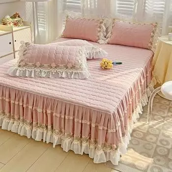 Новая кружевная юбка с рюшами по краям, комплект из трех предметов, однотонные стеганые простыни, защитный чехол для матраса, противоскользящее покрывало 150x200cm bed skirt