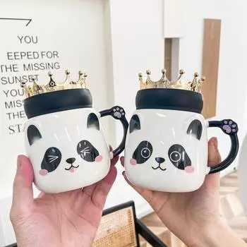Новая кружка Crown panda, чашки для завтрака, кружка Morning с золотой ручкой, кружка для молока, кофе, чая