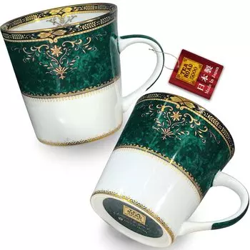 Новая кружка Royale Green на 2 персоны для микроволновой печи, сделано в Японии, 230 мл, белый фарфор [кружка OK] зелёный