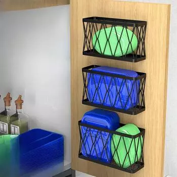 Новая кухонная стойка для хранения, настенная, многослойная, пыленепроницаемая, для хранения мелких предметов, кухонная стойка для хранения, шкаф без сверления Three-piece set чёрный