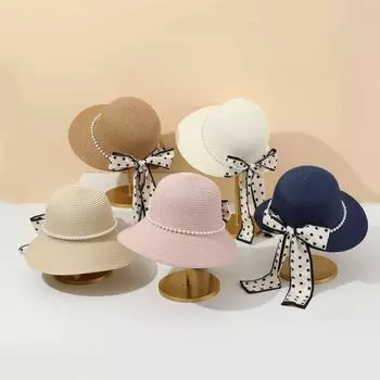 Новая купольная соломенная шляпа в горошек с узким ремешком, элегантная купольная шляпа для прогулок на море, солнцезащитная шляпа с большими карнизами M56-58cm хаки