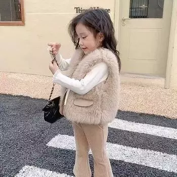 Новая куртка из искусственного меха для девочки, осень и зима, милый детский жилет без рукавов, кардиган для девочки, тренд 80cm