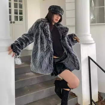 Новая куртка из искусственного меха осень/зима, женская шуба средней длины с лацканами из лисьего меха, свободная повседневная куртка из утолщенного плюша S