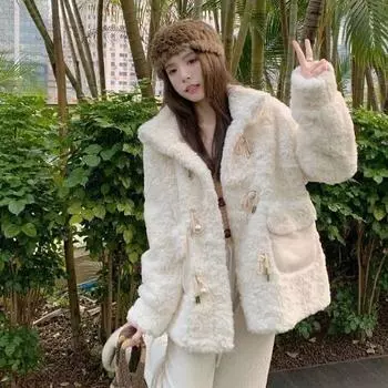 Новая куртка из искусственного меха ягненка, зимняя женская куртка средней длины из утолщенного хлопка, темпераментное пальто S