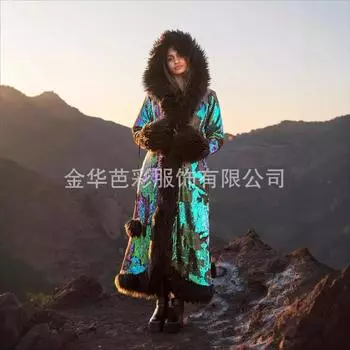 Новая куртка из искусственного меха с пайетками, женская одежда, длинный осенний и зимний карнавал, фестиваль электронной музыки S