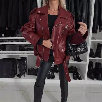 Новая куртка из искусственной кожи, куртка-топ для женщин XL бордовый