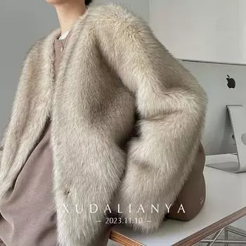 Новая куртка из меха лисы Toca с V-образным вырезом, ленивый ветер, норковый мех, свободный мех, женская повседневная универсальная плюшевая зимняя одежда S