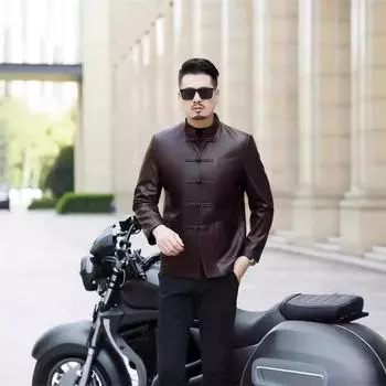 Новая куртка из натуральной кожи для мужчин среднего и пожилого возраста с воротником-стойкой, весенне-осенняя куртка из овчины в стиле Танг M