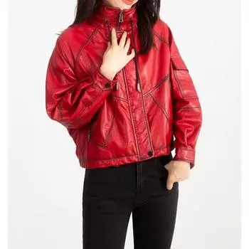 Новая куртка из натуральной кожи для женщин, осень и зима, короткая, корейский стиль, свободная, повседневная, модная, с воротником-стойкой, для женщин S