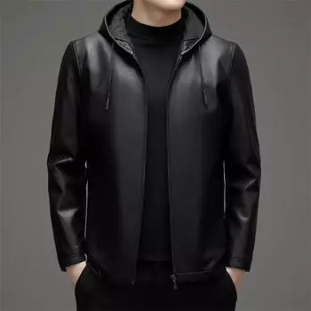 Новая куртка из натуральной кожи, куртка из овчины для людей среднего возраста, осень и зима, новая повседневная универсальная куртка из бархатной кожи с капюшоном 170