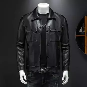 Новая куртка из натуральной кожи, мужская осенняя, красивая, в корейском стиле, модная, тонкая, мужская, универсальная, с лацканами, кожаная куртка для мотоцикла M
