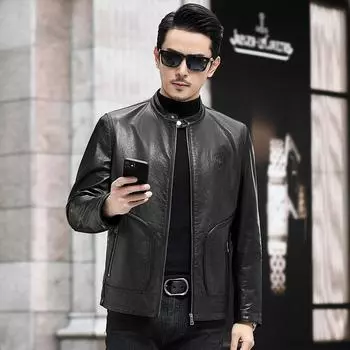 Новая куртка из натуральной кожи, мужская повседневная кожаная куртка для мотоциклистов, весна и осень, тонкая короткая куртка с воротником-стойкой на молнии для мужчин L
