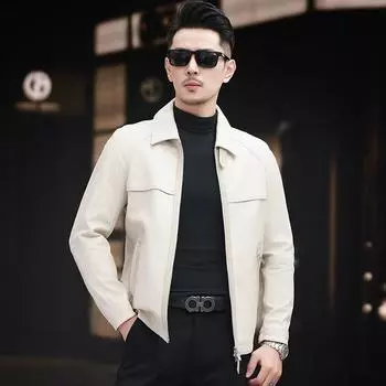 Новая куртка из натуральной кожи, мужская куртка из козьей кожи с лацканами, повседневная модная короткая куртка для молодежи и людей среднего возраста L