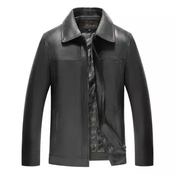 Новая куртка из натуральной кожи с лацканами для мужчин среднего и старшего возраста, кожаная куртка L