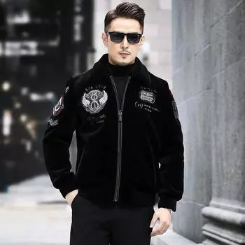 Новая куртка из овчины 100% шерсть Haining Fur утолщенная теплая шерстяная куртка для мужчин M чёрный