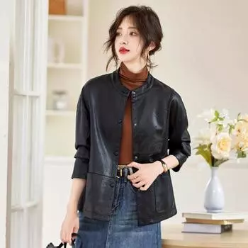 Новая куртка из овчины, модная, свободного покроя, большого размера, чистого черного цвета M