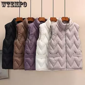 Новая куртка из пуха и хлопка для женщин, легкая, короткая, свободная, корейская версия, универсальная, жилетная, женская куртка 2XL чёрный