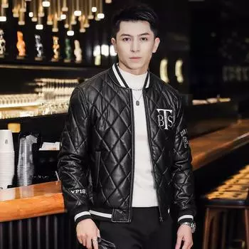 Новая куртка Мужская кожаная куртка Мужская модная бейсбольная куртка Утепленная модная высококачественная легкая роскошная мужская кожаная куртка