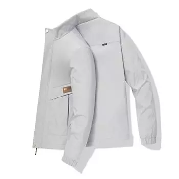 Новая куртка мужская весна и осень тонкий сезон воротник стойка свободный досуг спорт большой размер тренд однотонное пальто мужчины M чёрный