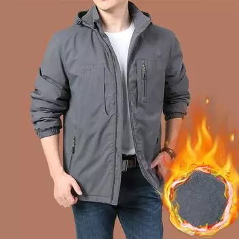 Новая куртка осенне-зимнее пальто мужская утолщенная и бархатная модная повседневная спортивная куртка с капюшоном M хаки