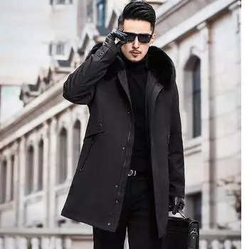 Новая куртка Pie с подкладкой из кроличьего меха, мужская утолщенная съемная куртка из лисьего меха с воротником из меха лисы L