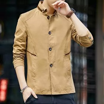 Новая куртка Повседневная свободная куртка мужская весна и осень стоячий воротник мужской тренчкот стираный хлопок красивое простое пальто M
