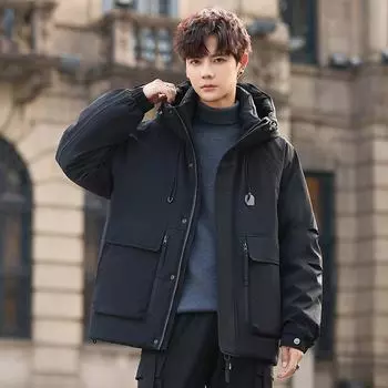 Новая куртка-пуховик с капюшоном, мужская повседневная куртка для активного отдыха, утолщенная теплая куртка для инструментов M чёрный