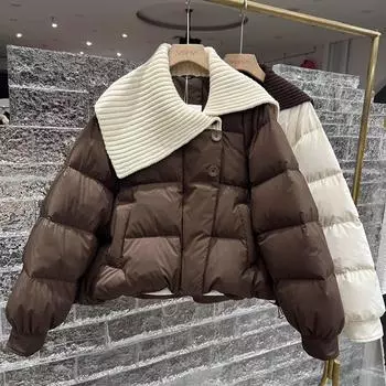 Новая куртка-пуховик с отворотом из шарфа, женская короткая куртка из белого утиного пуха one size fits all белый