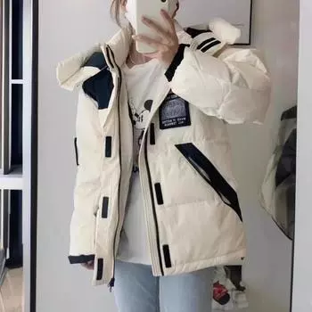Новая куртка-пуховик женская средняя и длинная с капюшоном спортивная зимняя куртка утолщенная пара модный бренд пирог для преодоления прилива M белый
