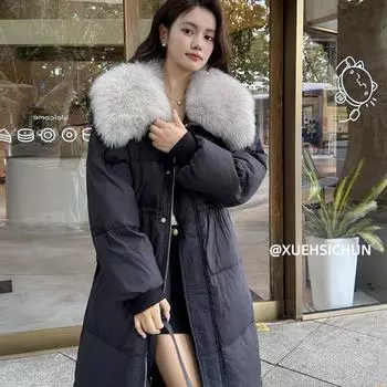 Новая куртка-пуховик женская зимняя теплая куртка маленькая средняя и длинная 90 белый утиный пух One size fits all [80-75kg] белый