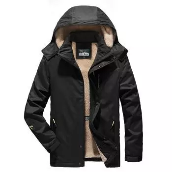 Новая куртка с хлопковой подкладкой для мужчин плюс бархат для мужчин, повседневная и теплая куртка с хлопковой подкладкой для мужчин, куртка большого размера с хлопковой подкладкой для мужчин M чёрный
