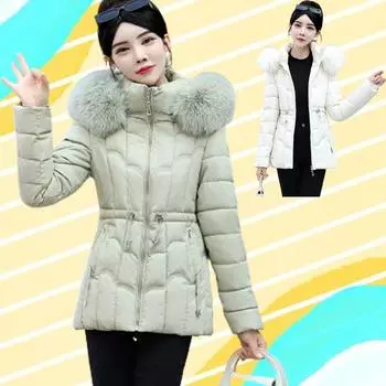 Новая куртка с хлопковой подкладкой, женская, осень-зима, модная корейская версия, тонкое высококачественное пальто с меховым воротником и хлопковой подкладкой XL чёрный