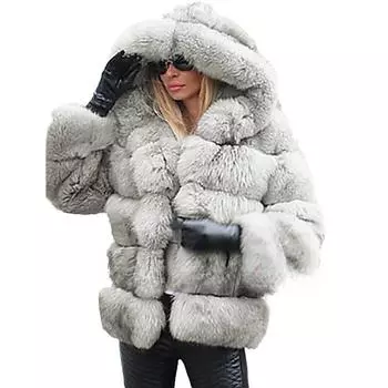 Новая куртка средней и длинной длины, женская одежда, повседневная, теплая, с капюшоном, меховая куртка S белый