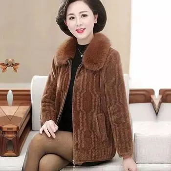 Новая куртка женская осень-зима среднего возраста для мамы имитация норки бархатное пальто женский повседневный теплый вязаный кардиган Femme Tops XXXXXXL