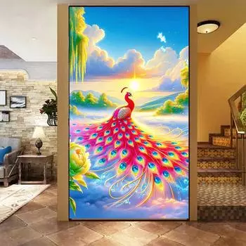 Новая квадратная круглая 5DDIY алмазная картина вышивка павлин животное мозаика алмазная вышивка настенное украшение большой размер Full Round 20x40CM