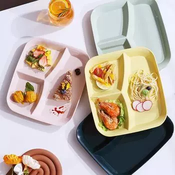 Новая квадратная тарелка с разделителями для еды Тарелки для сжигания жира Поднос для фруктового салата Кухонная посуда Пластиковые обеденные тарелки