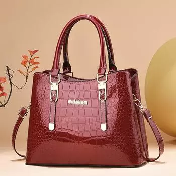 Новая лакированная кожа с узором крокодила, модная женская сумка на одно плечо, сумка через плечо в европейском и американском стиле чёрный